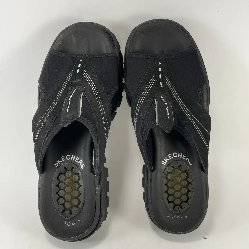 Skechers Sandals Womens Size 7 Vintage Black Sporty Y2K Thick Sole Slides